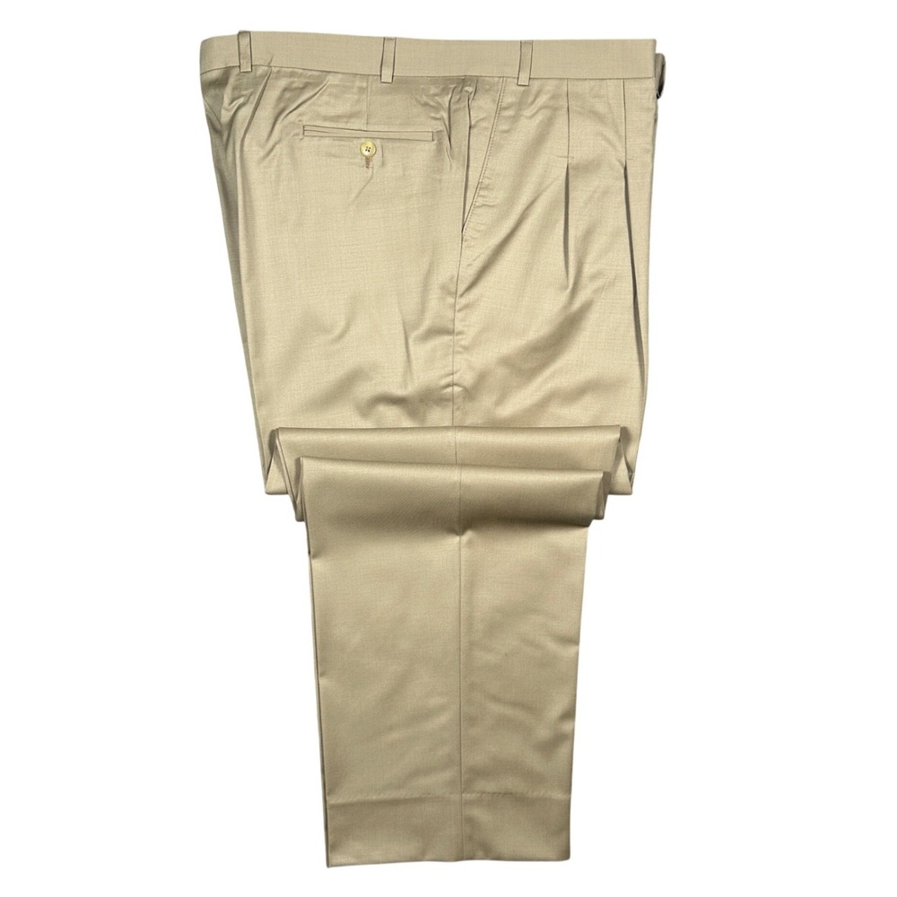 Carlo Mandrone Dress Pants Mens 44L‎ Tan Pleated Made in Canada Trousers